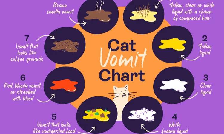 A chart detailing the different types of cat vomit and what they mean